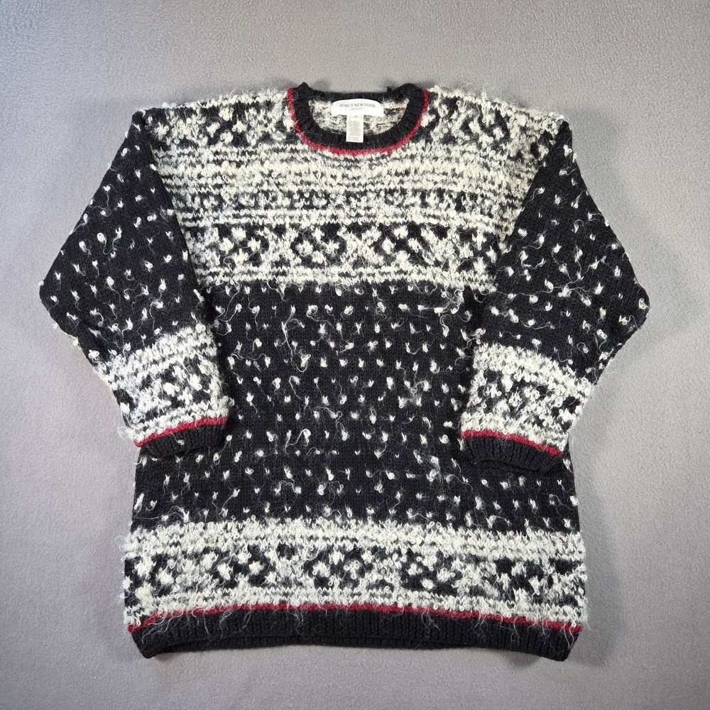 Jones New York Sweater Womens Medium Wool Mohair Blend Fuzzy Pullover